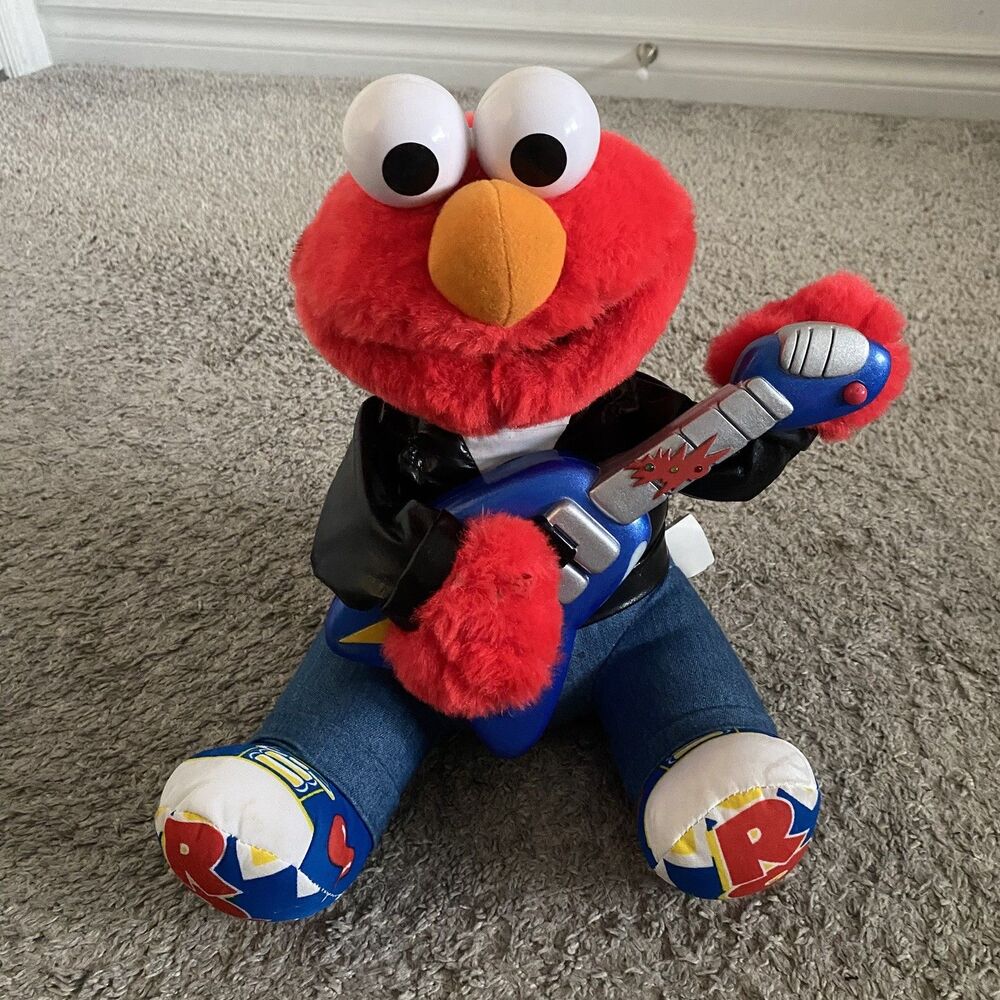 Vintage Rock N Roll Elmo w/ Guitar Plays Music And Shakes Works Great Tyco 1998